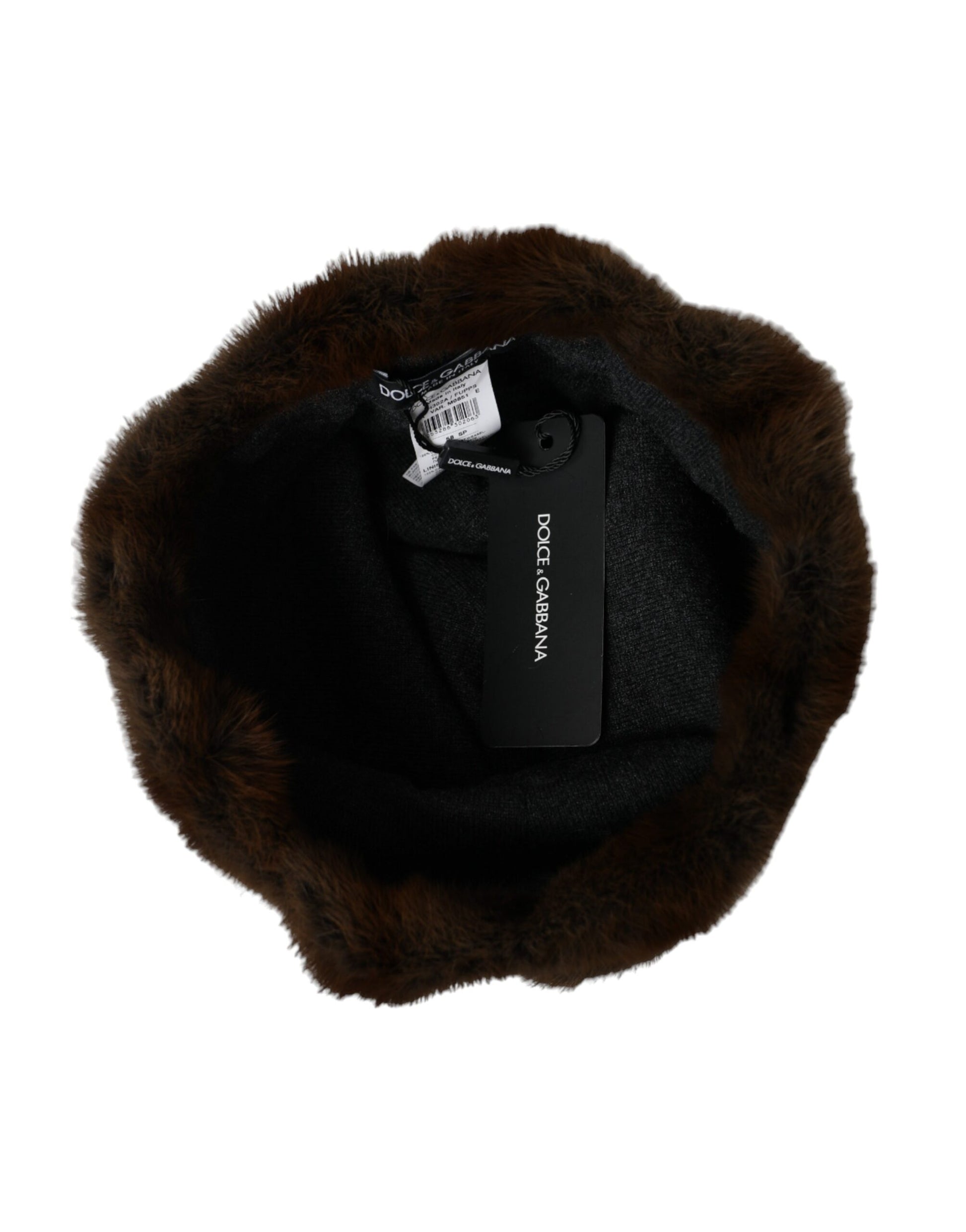 Dolce & Gabbana Brown Weasel Fur Womens Cashmere Hat Beanie - 58 cm|M