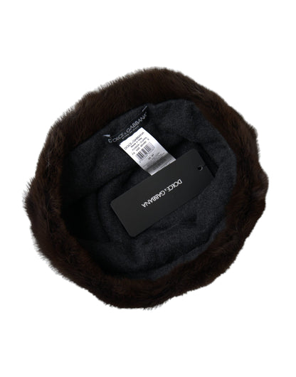 Dolce & Gabbana Brown Weasel Fur Womens Cashmere Hat Beanie - 58 cm|M