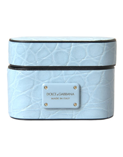 Dolce & Gabbana Light Blue Leather Metal Logo Plaque Airpods Case