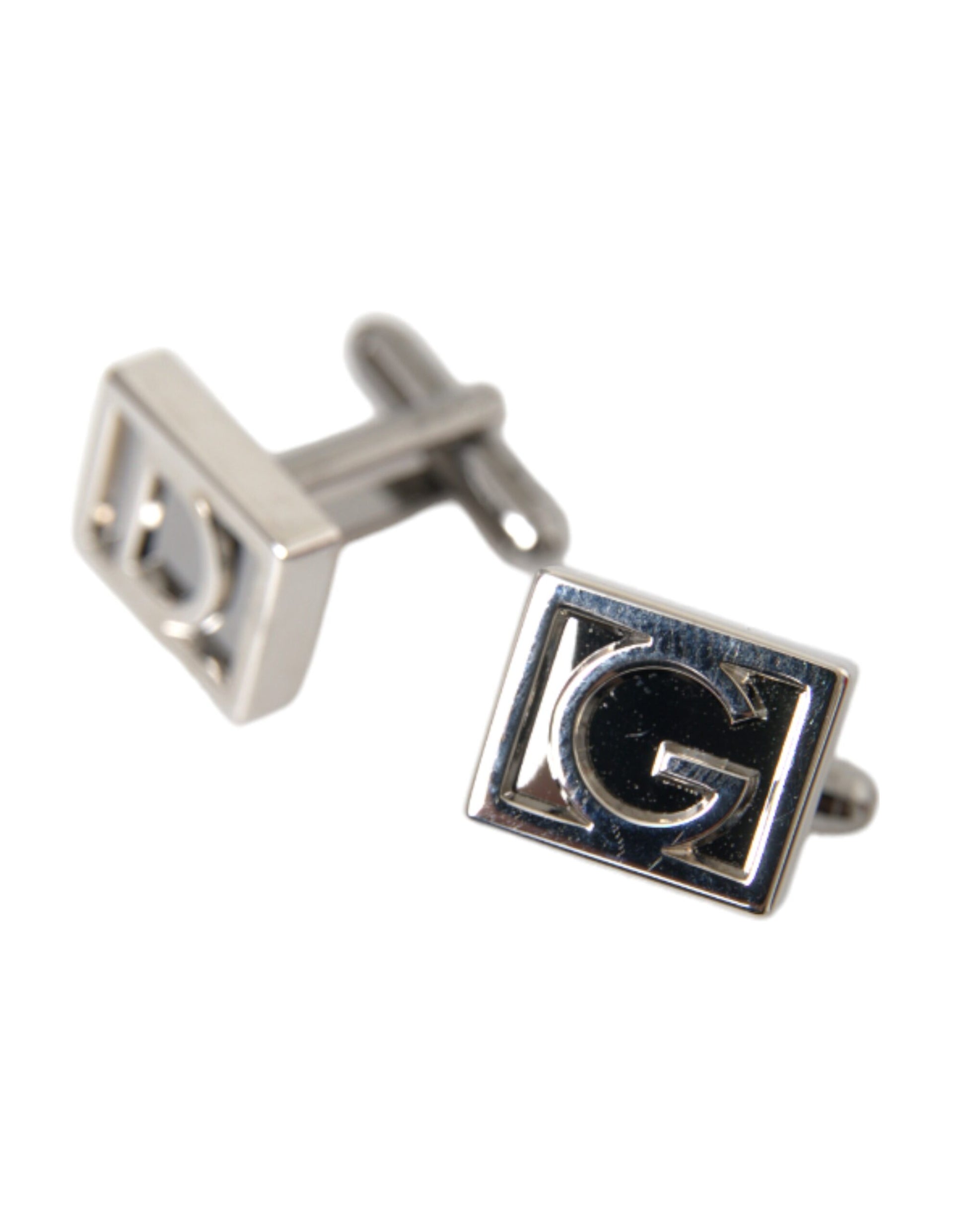 Dolce & Gabbana Silver Plated Metal Brass DG Logo Pin Cufflinks