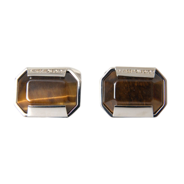 Dolce & Gabbana Silver Plated Brass Pin Crystal Cufflinks