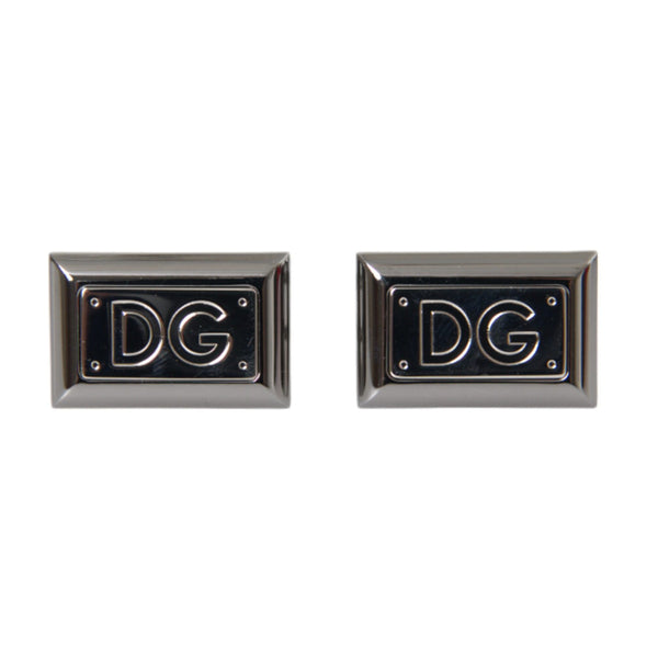 Dolce & Gabbana Silver Plated Metal Brass DG Logo Pin Cufflinks