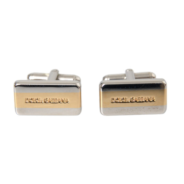 Dolce & Gabbana Silver Gold Plated Brass DG Logo Pin Cufflinks