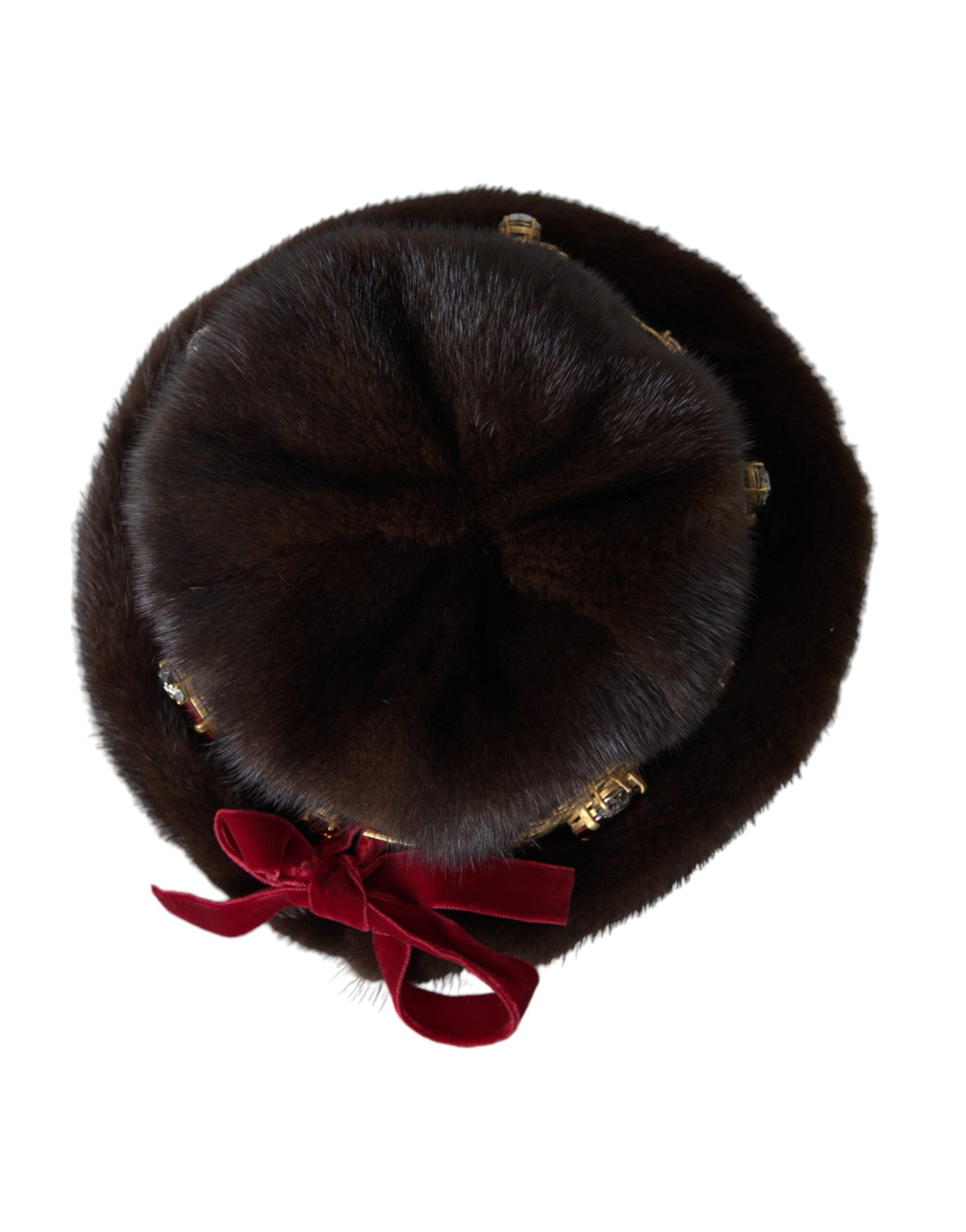 Dolce & Gabbana Dark Brown Mink Fur Gold Crystal Crown Hat - 57 cm|S