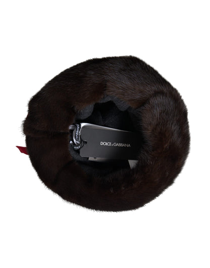 Dolce & Gabbana Dark Brown Mink Fur Gold Crystal Crown Hat - 57 cm|S