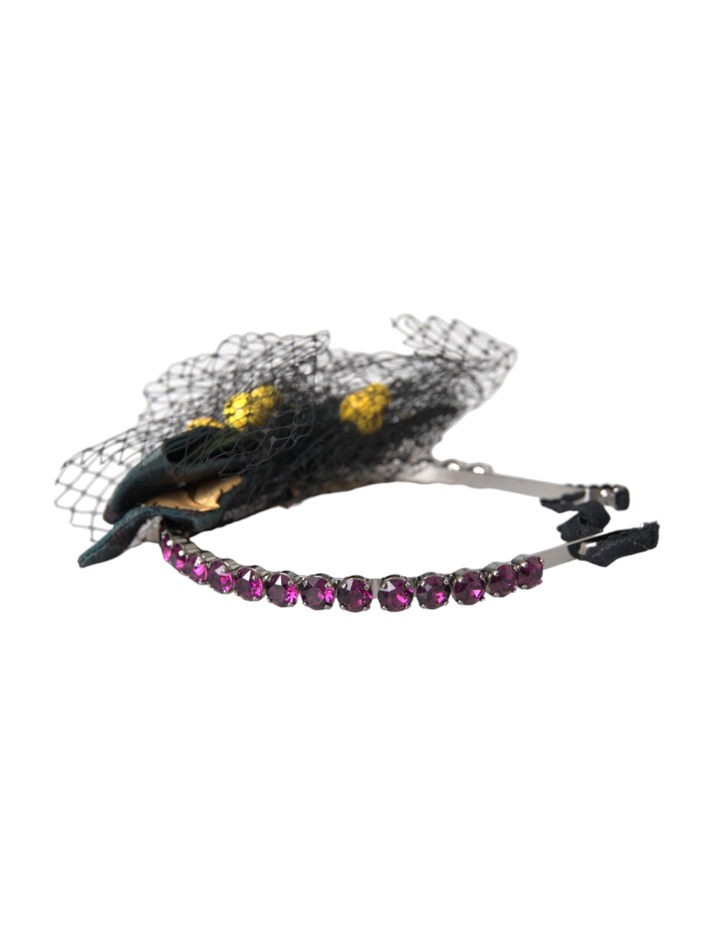 Dolce & Gabbana Black Lemons Sicily Purple Crystal Net Headband Diadem