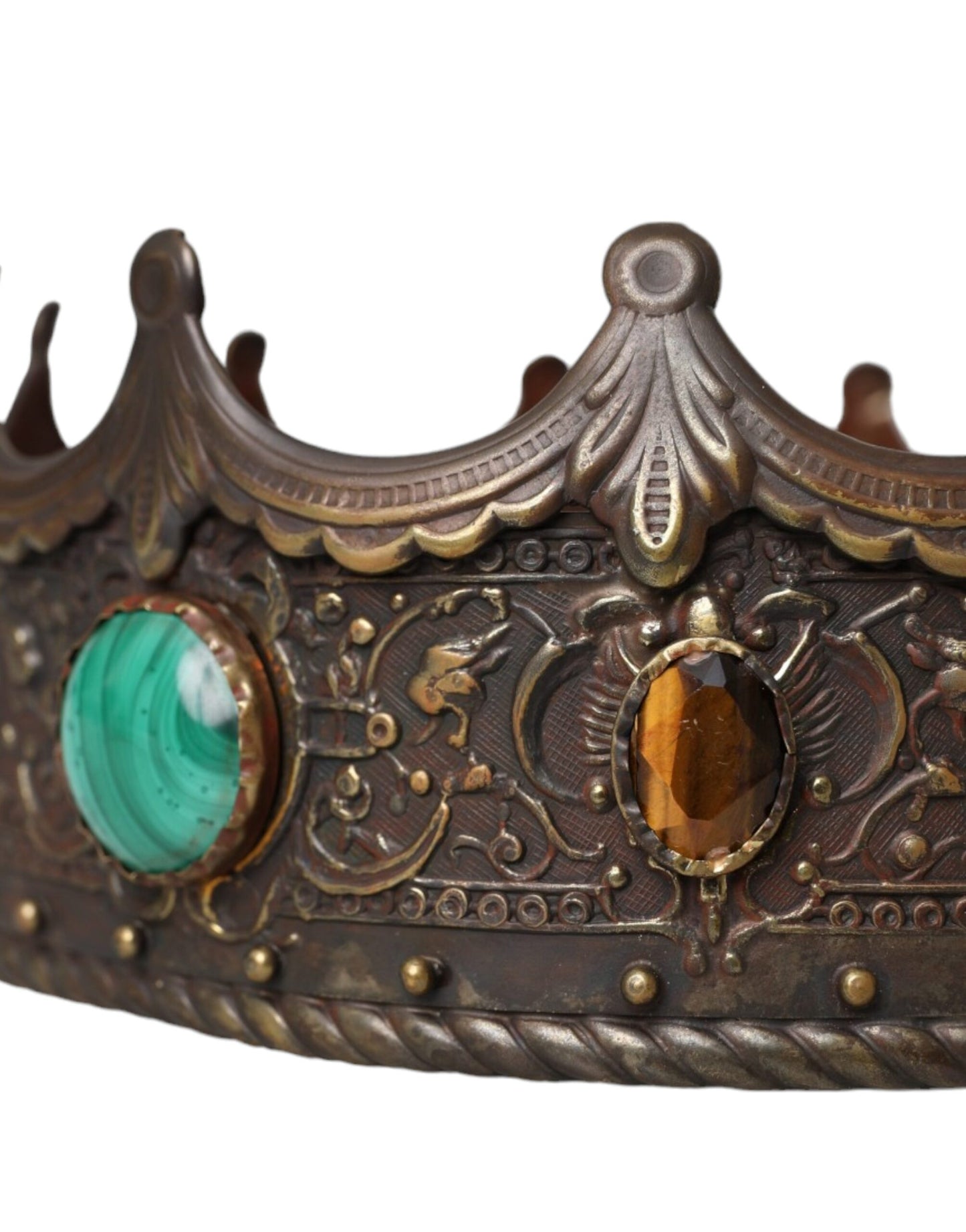 Dolce & Gabbana Bronze Brass Multicolor Crystal Crown Tiara Hat - 58 cm|M