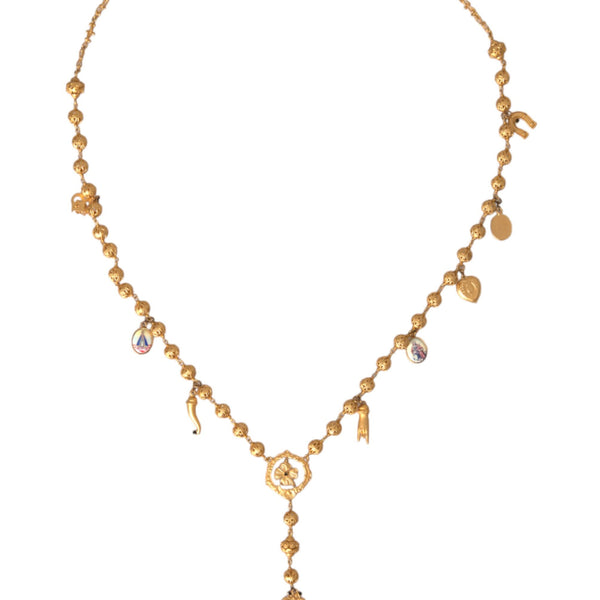 Dolce & Gabbana Gold Tone Chain Brass Beaded Statement Sicily Necklace