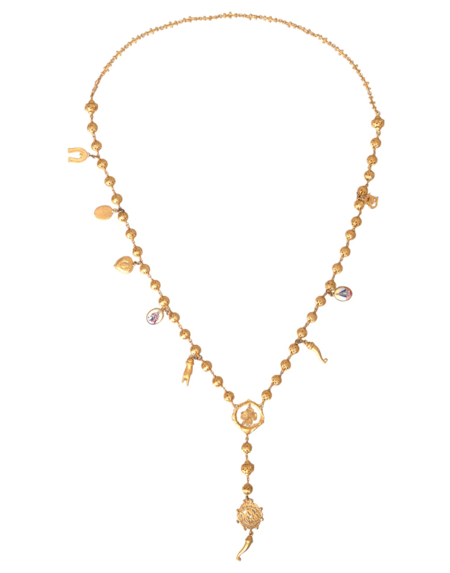 Dolce & Gabbana Gold Tone Chain Brass Beaded Statement Sicily Necklace