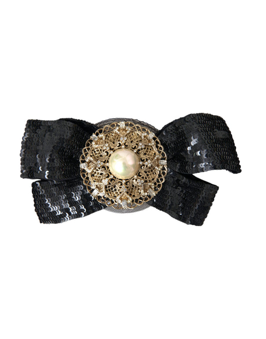 Dolce & Gabbana Black Sequin Pearl Handmade Brooch Hair Pin