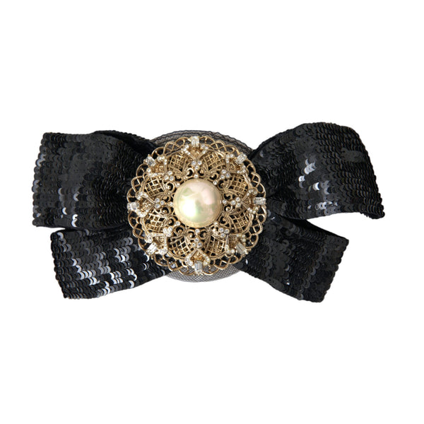 Dolce & Gabbana Black Sequin Pearl Handmade Brooch Hair Pin