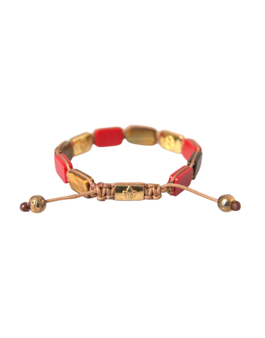 Nialaya CZ Tiger Eye Red Coral 925 Silver Men Bracelet - L