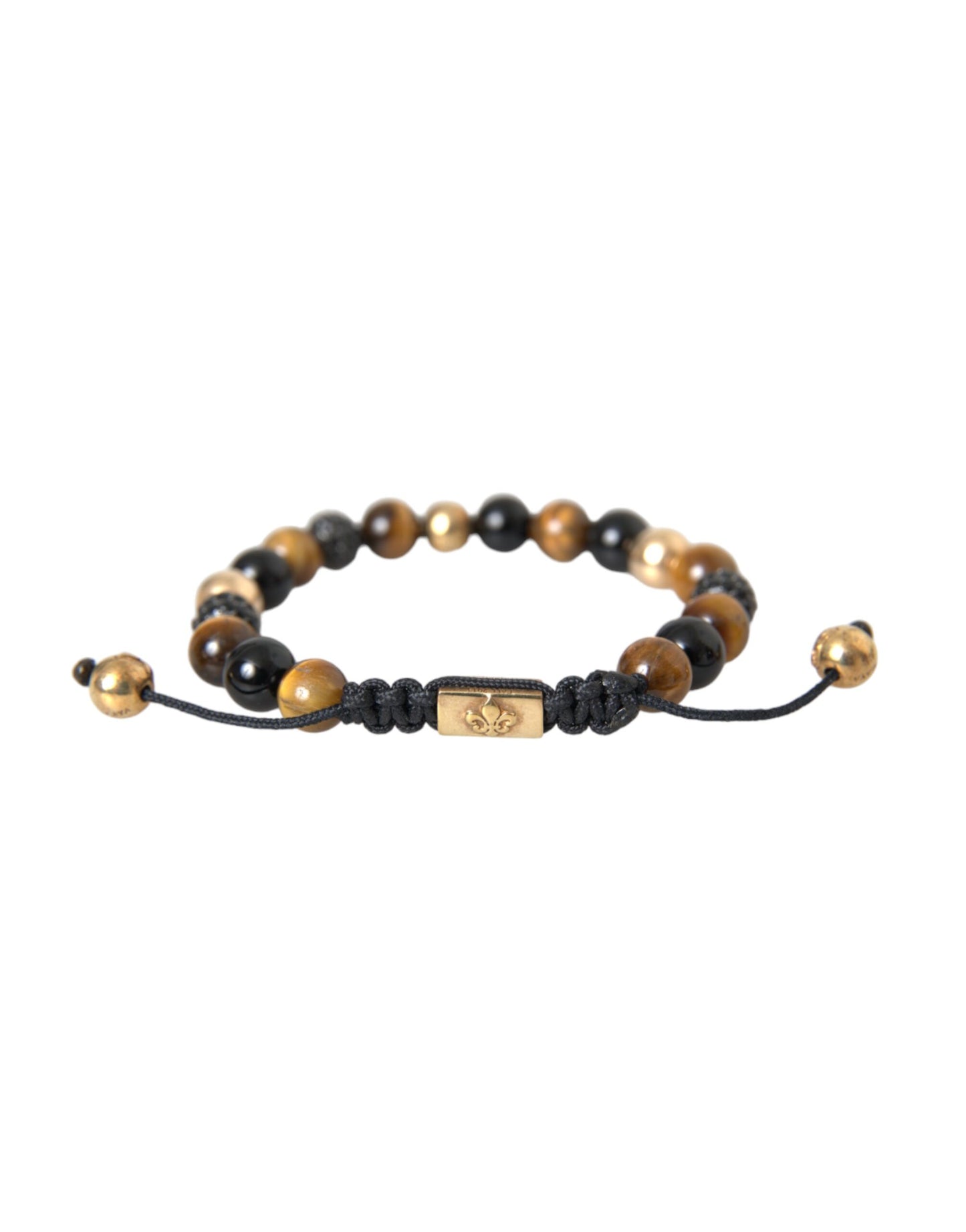 Nialaya CZ Ball Tiger Eye Stone Copper Beaded Men Bracelet - M