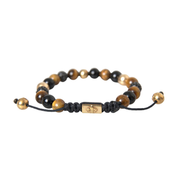 Nialaya CZ Ball Tiger Eye Stone Copper Beaded Men Bracelet