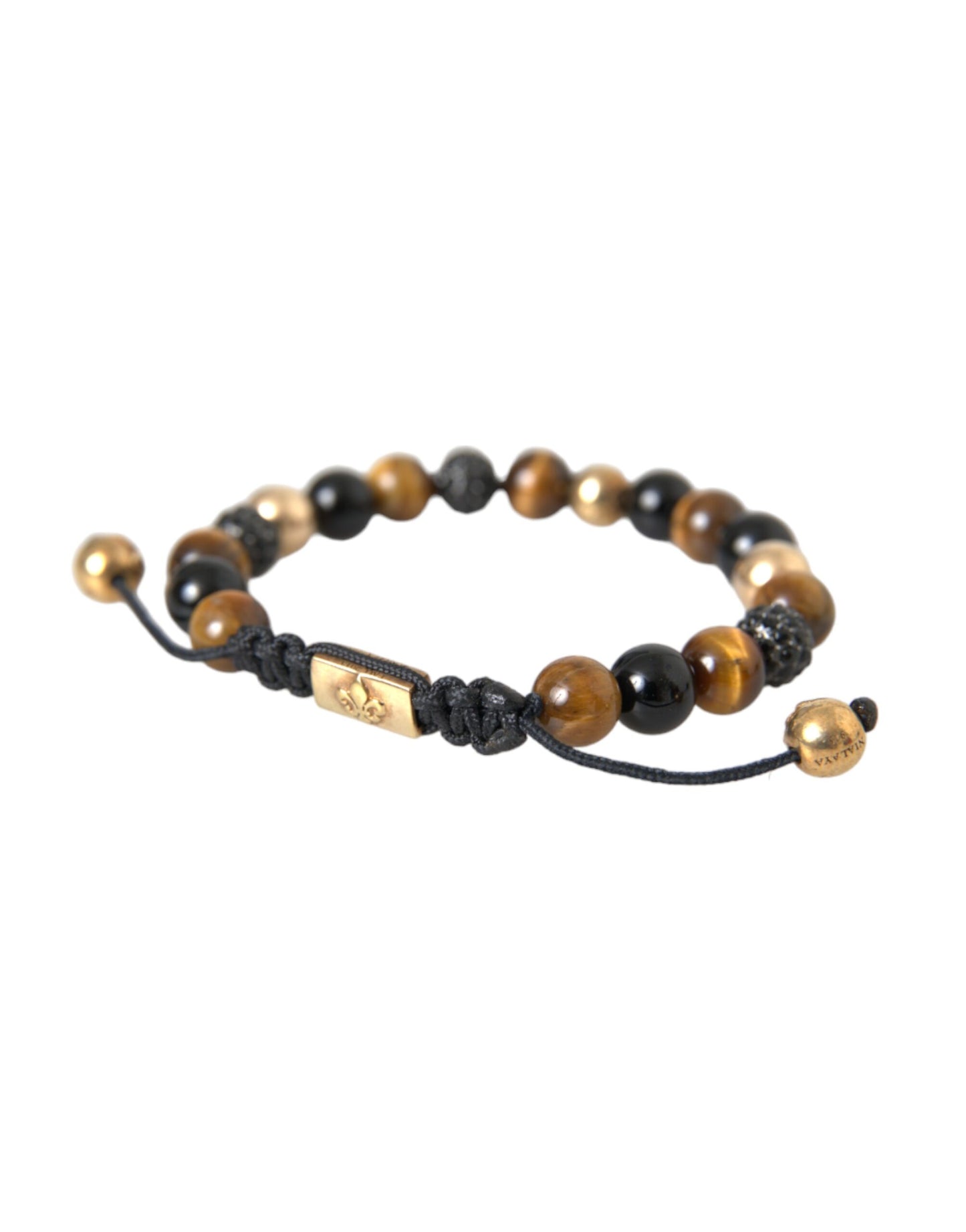 Nialaya CZ Ball Tiger Eye Stone Copper Beaded Men Bracelet - M