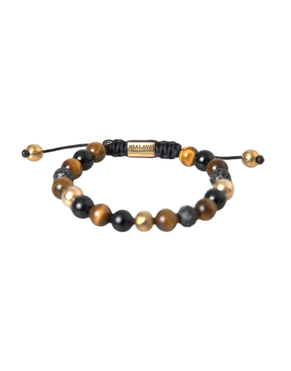 Nialaya CZ Ball Tiger Eye Stone Copper Beaded Men Bracelet - M