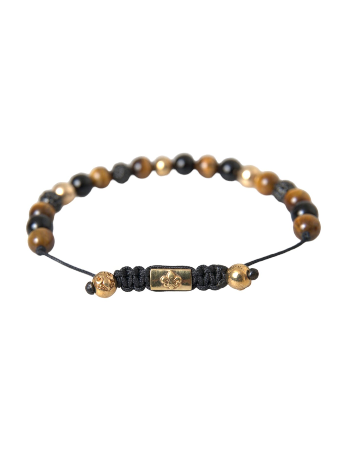 Nialaya CZ Ball Tiger Eye Stone Copper Beaded Men Bracelet - M