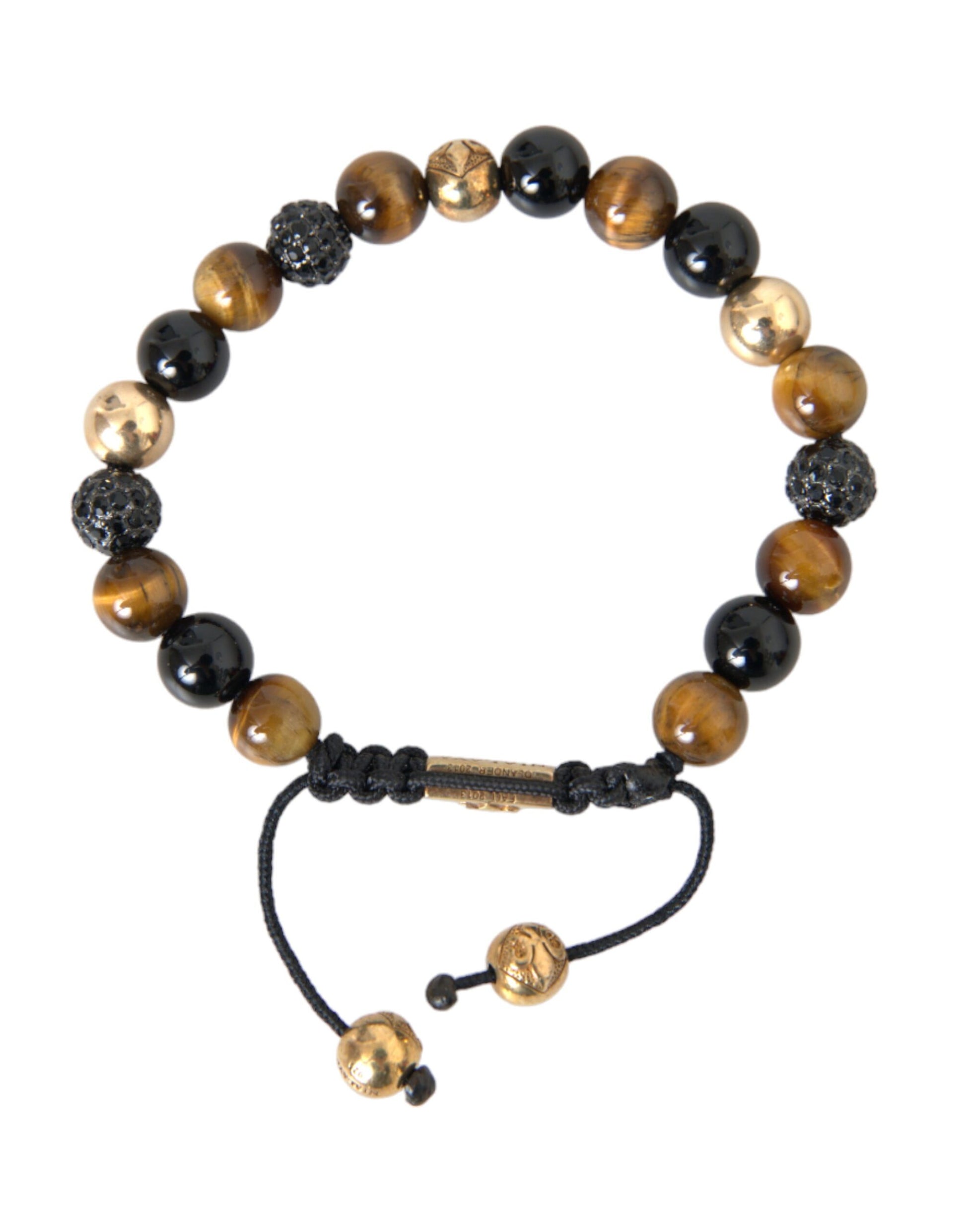 Nialaya CZ Ball Tiger Eye Stone Copper Beaded Men Bracelet - M