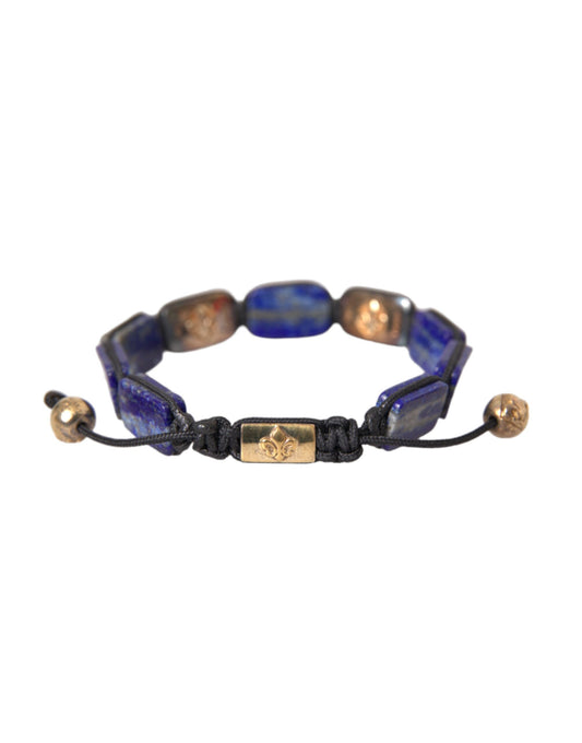 Nialaya Flat Bead Blue Lapis White CZ 925 Bracelet Mens - L