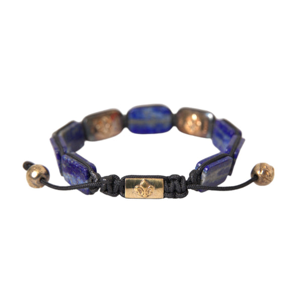 Nialaya Flat Bead Blue Lapis White CZ 925 Bracelet Mens