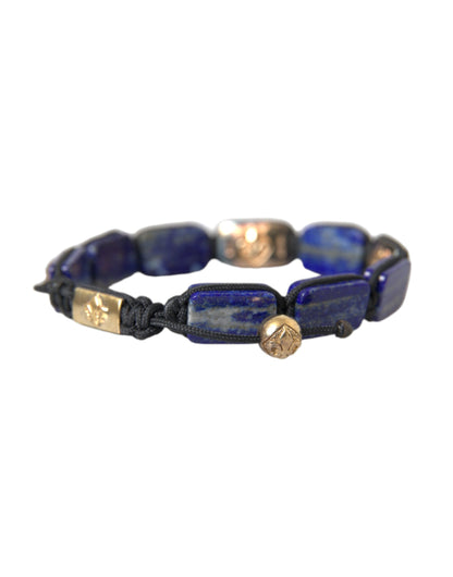 Nialaya Flat Bead Blue Lapis White CZ 925 Bracelet Mens - L