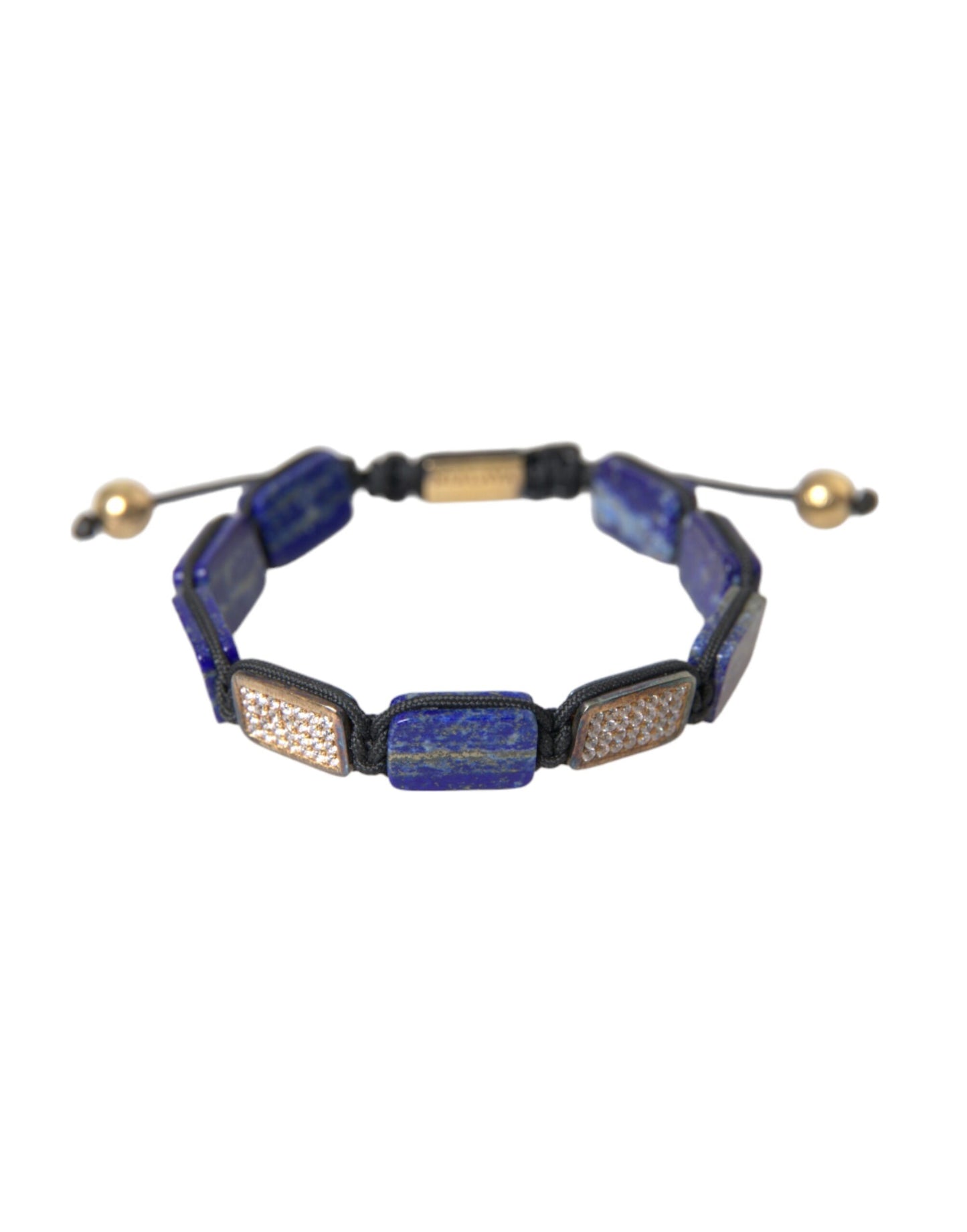 Nialaya Flat Bead Blue Lapis White CZ 925 Bracelet Mens - L