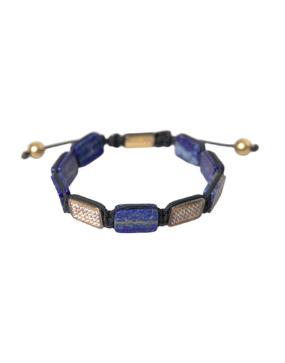 Nialaya Flat Bead Blue Lapis White CZ 925 Bracelet Mens - L