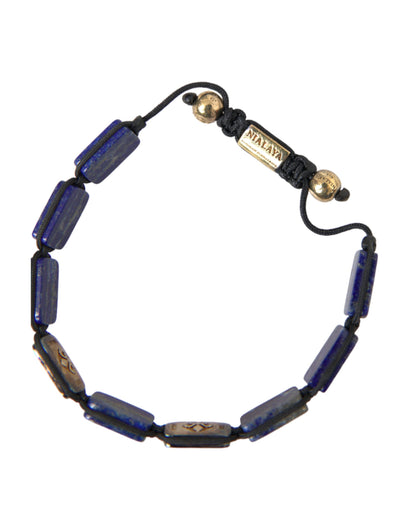 Nialaya Flat Bead Blue Lapis White CZ 925 Bracelet Mens - L