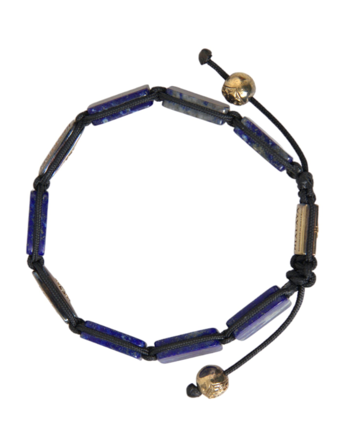 Nialaya Flat Bead Blue Lapis White CZ 925 Bracelet Mens - L