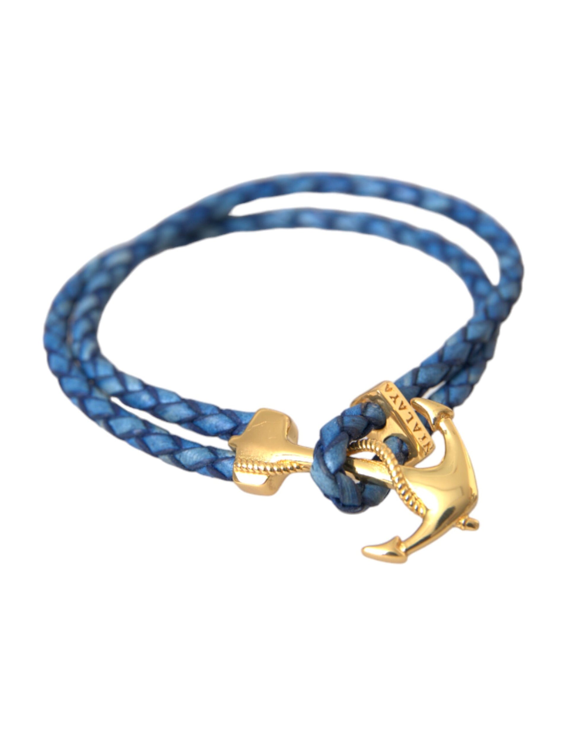 Nialaya Blue Gold Anchor 925 Silver Charm Bracelet Mens - M