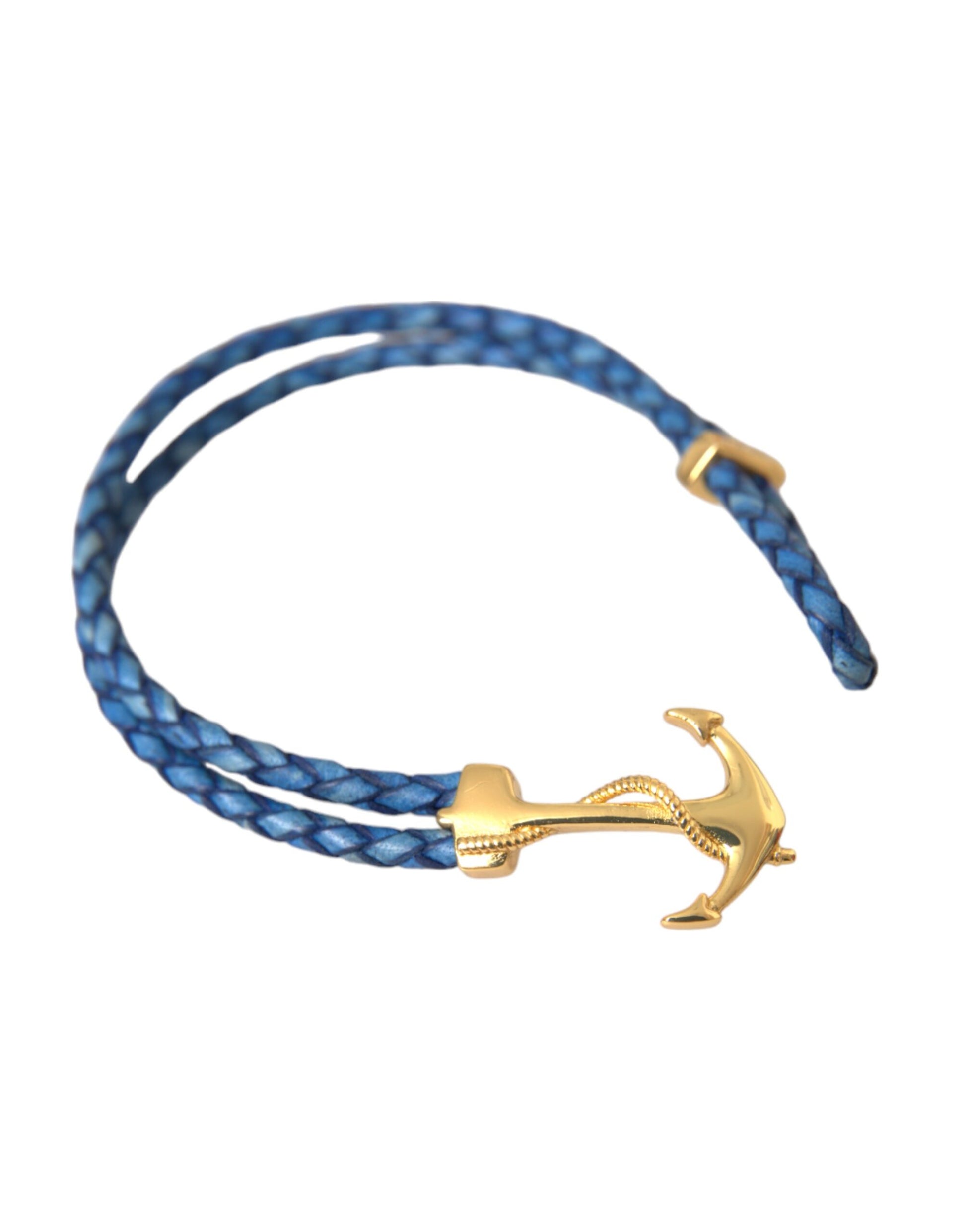 Nialaya Blue Gold Anchor 925 Silver Charm Bracelet Mens - M