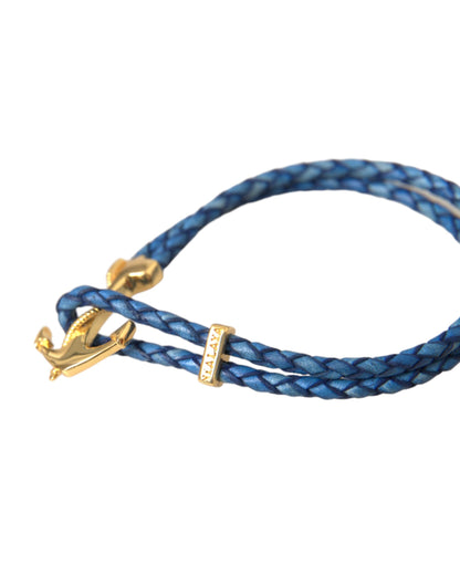 Nialaya Blue Gold Anchor 925 Silver Charm Bracelet Mens - M