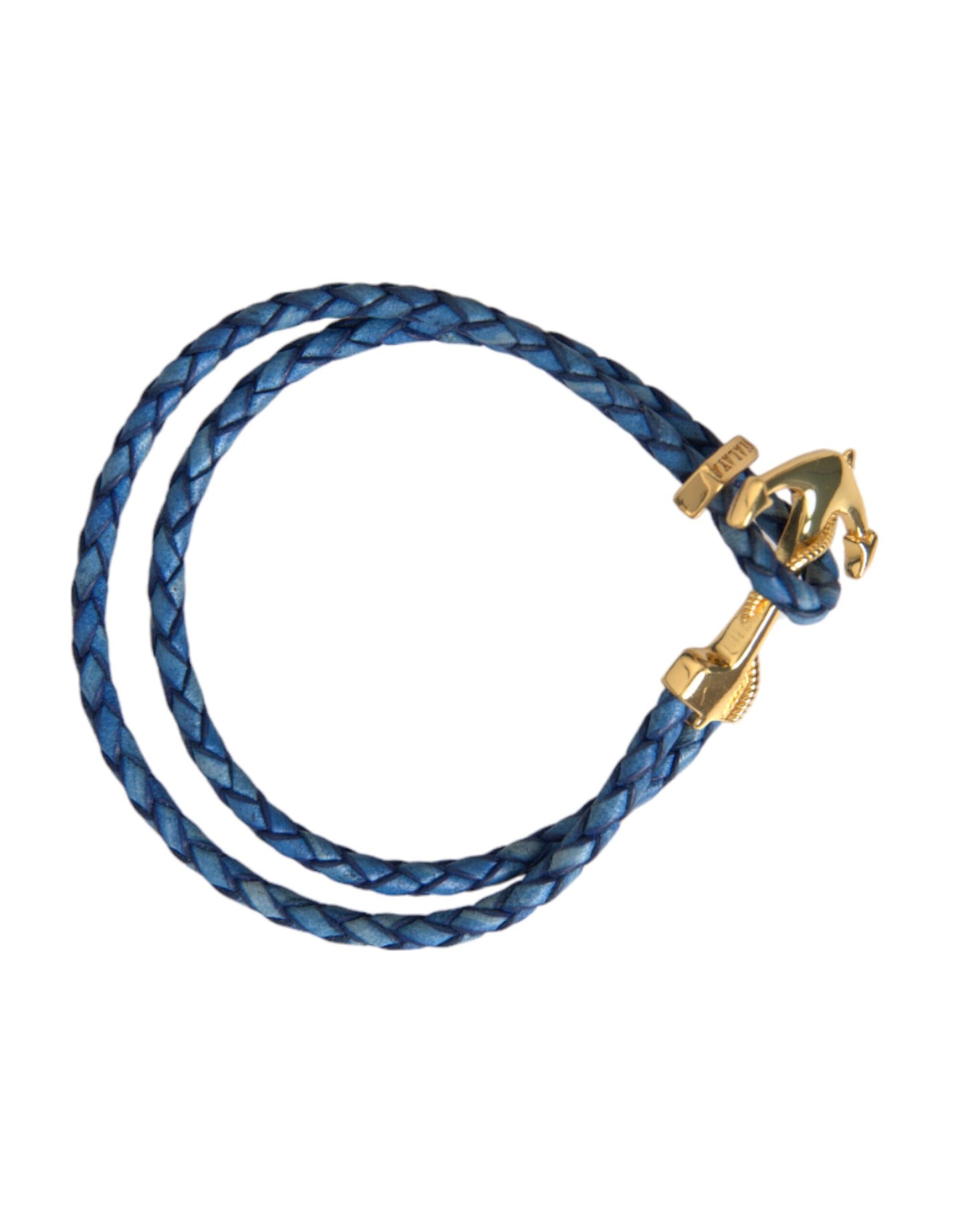 Nialaya Blue Gold Anchor 925 Silver Charm Bracelet Mens - M