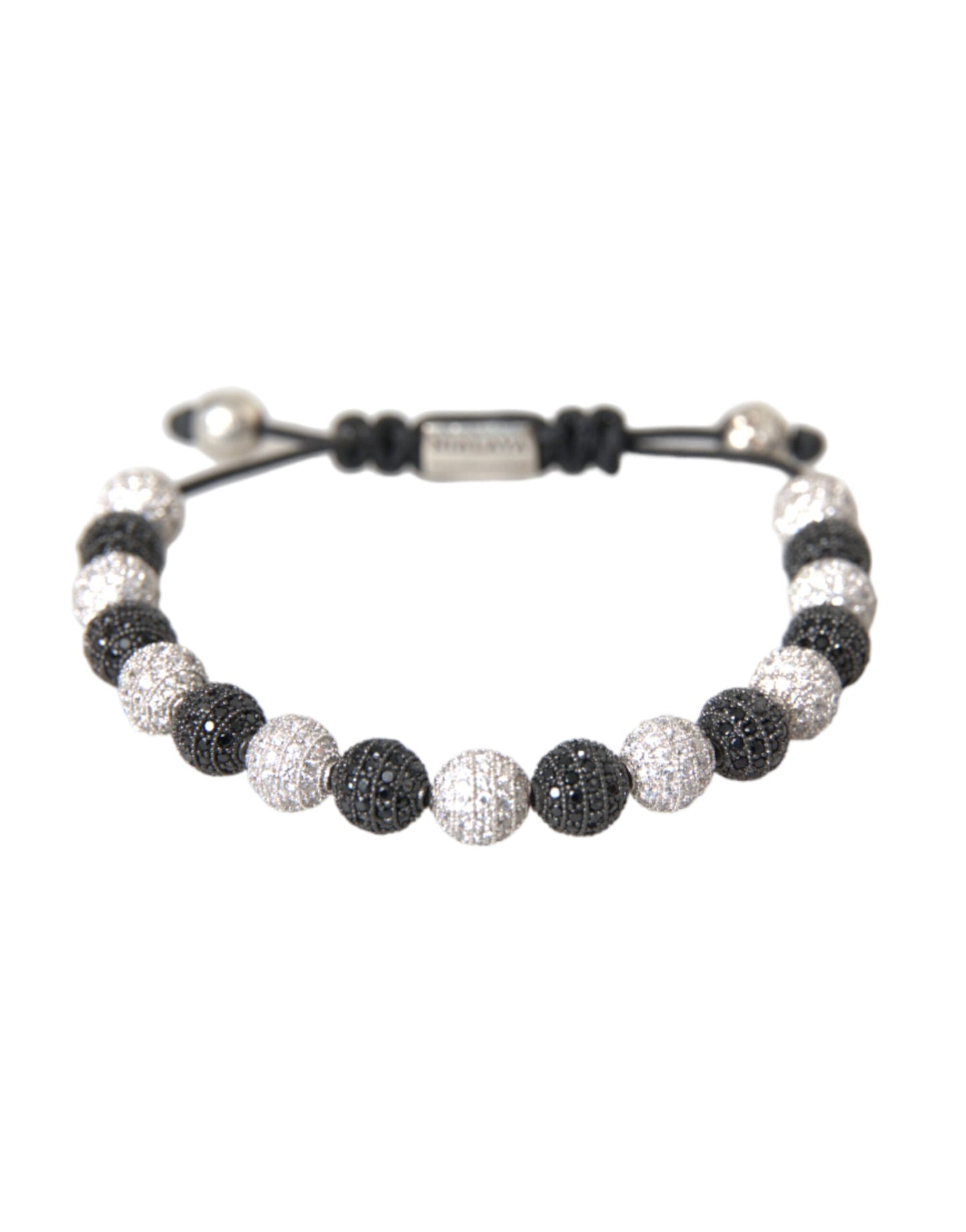 Nialaya CZ Crystal Ball Black White Beaded Bracelet - M