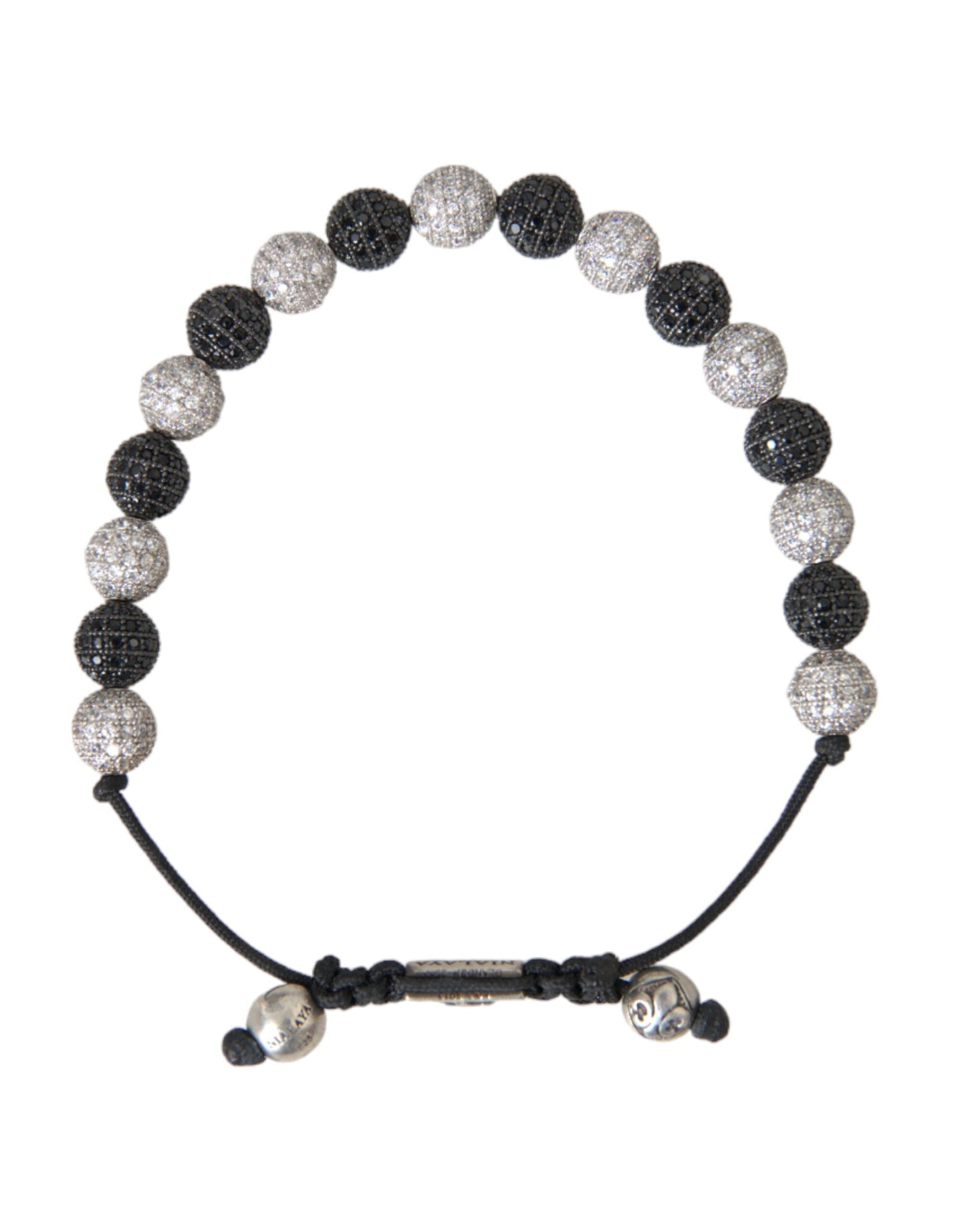 Nialaya CZ Crystal Ball Black White Beaded Bracelet - M