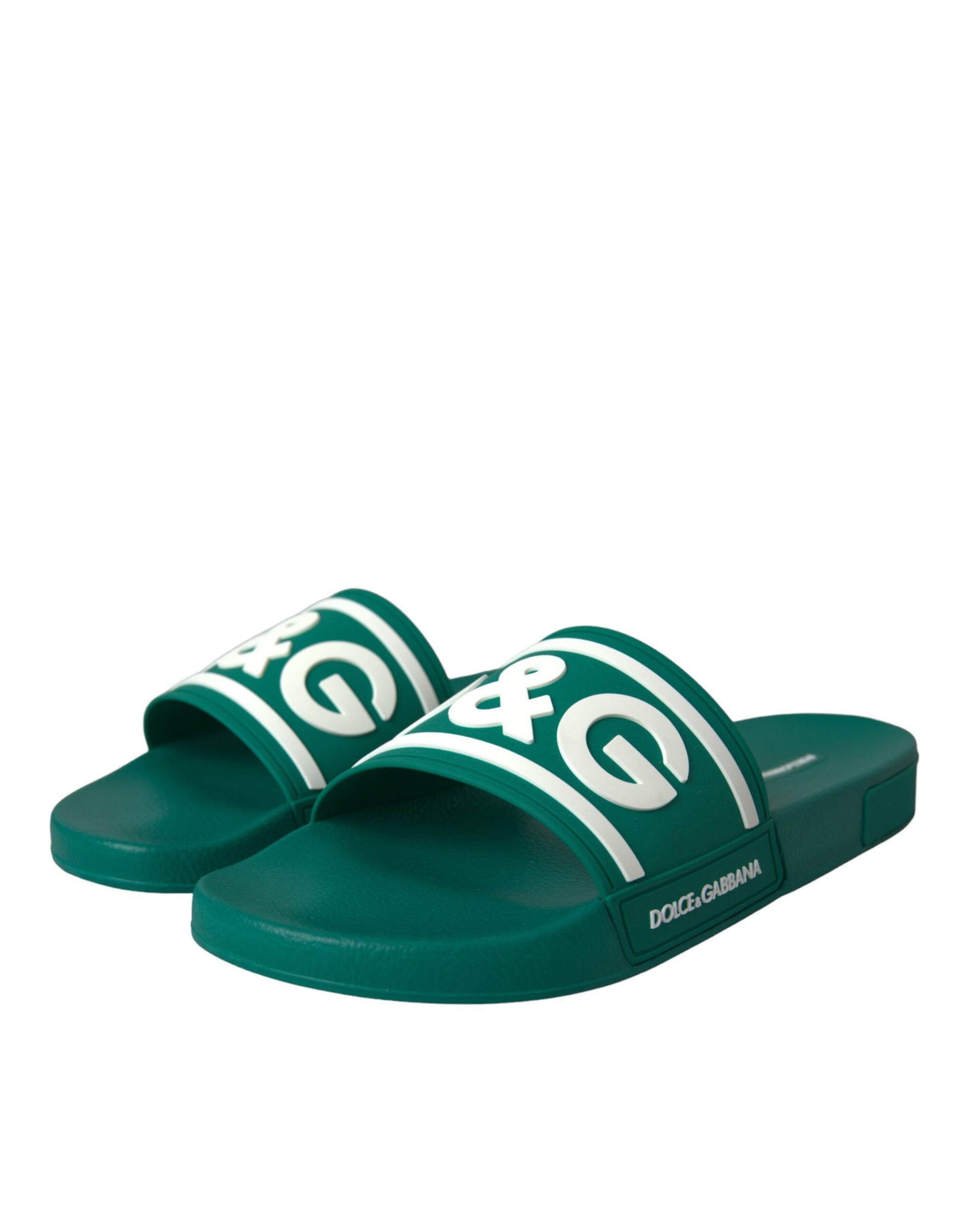 Dolce & Gabbana Green White Sandals Rubber Beachwear Shoes - EU47 /US14