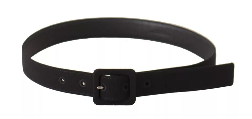 Dolce & Gabbana Black Velvet Leather Logo Waist Buckle Belt - 65 cm / 26 Inches