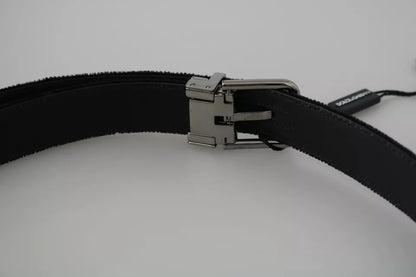 Dolce & Gabbana Black Velvet Leather Silver Buckle Belt - 95 cm / 38 Inches