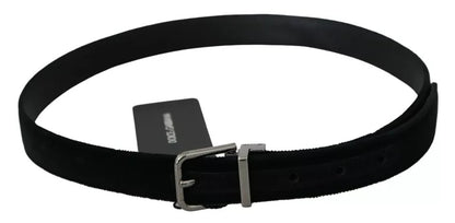 Dolce & Gabbana Black Velvet Leather Silver Buckle Belt - 95 cm / 38 Inches