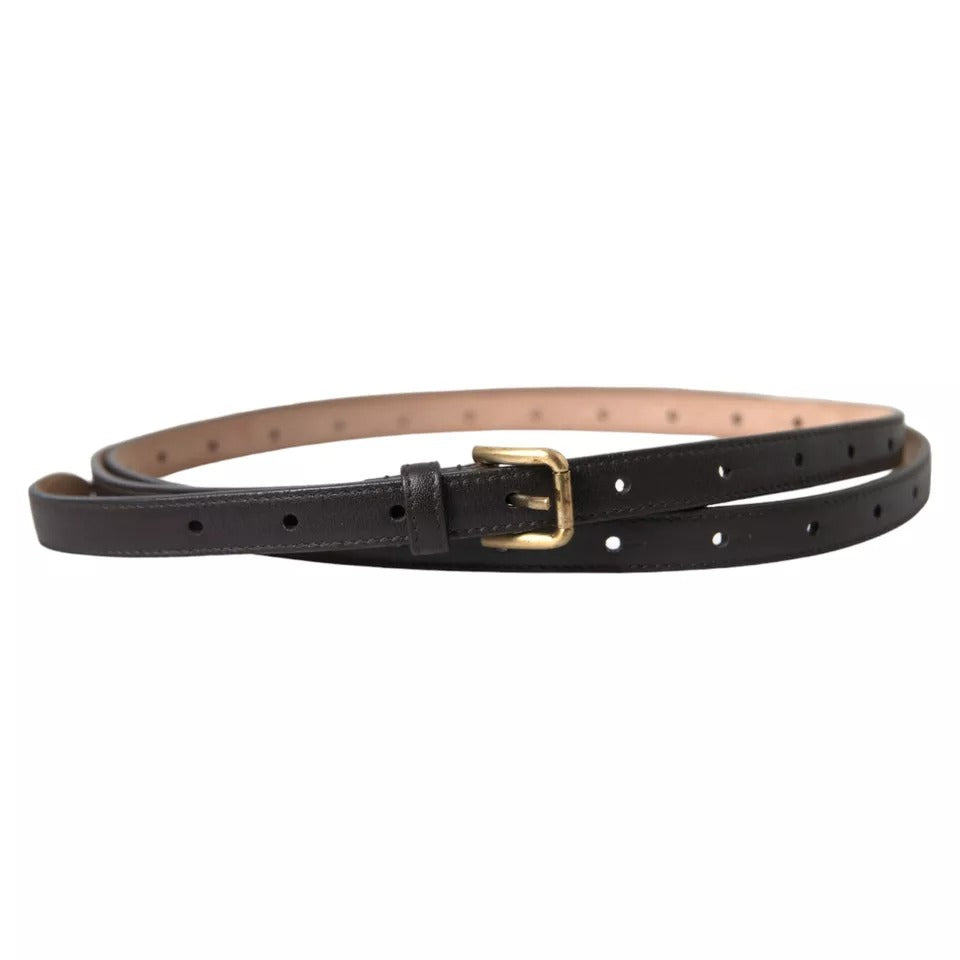 Dolce & Gabbana Dark Brown Leather Gold Metal Buckle Women Belt - 145cm