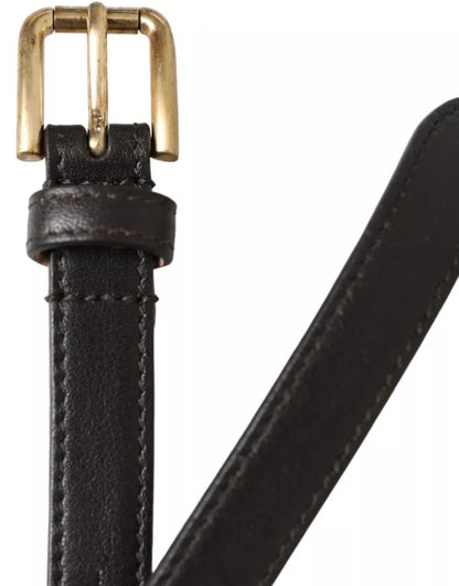 Dolce & Gabbana Dark Brown Leather Gold Metal Buckle Women Belt - 145cm