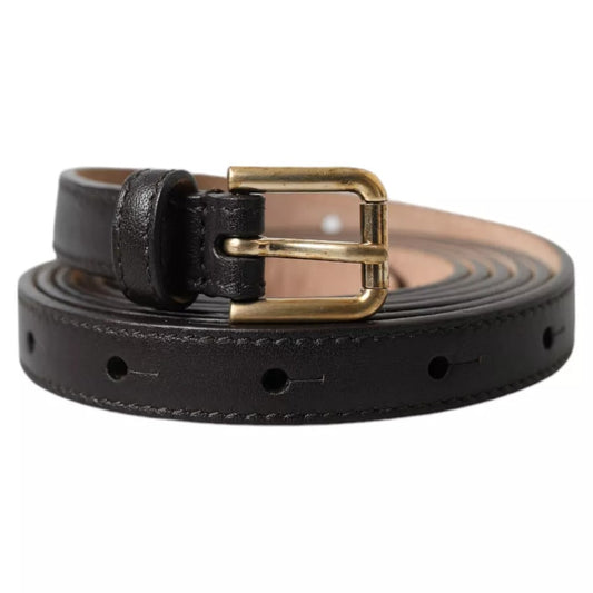 Dolce & Gabbana Dark Brown Leather Gold Metal Buckle Women Belt - 145cm