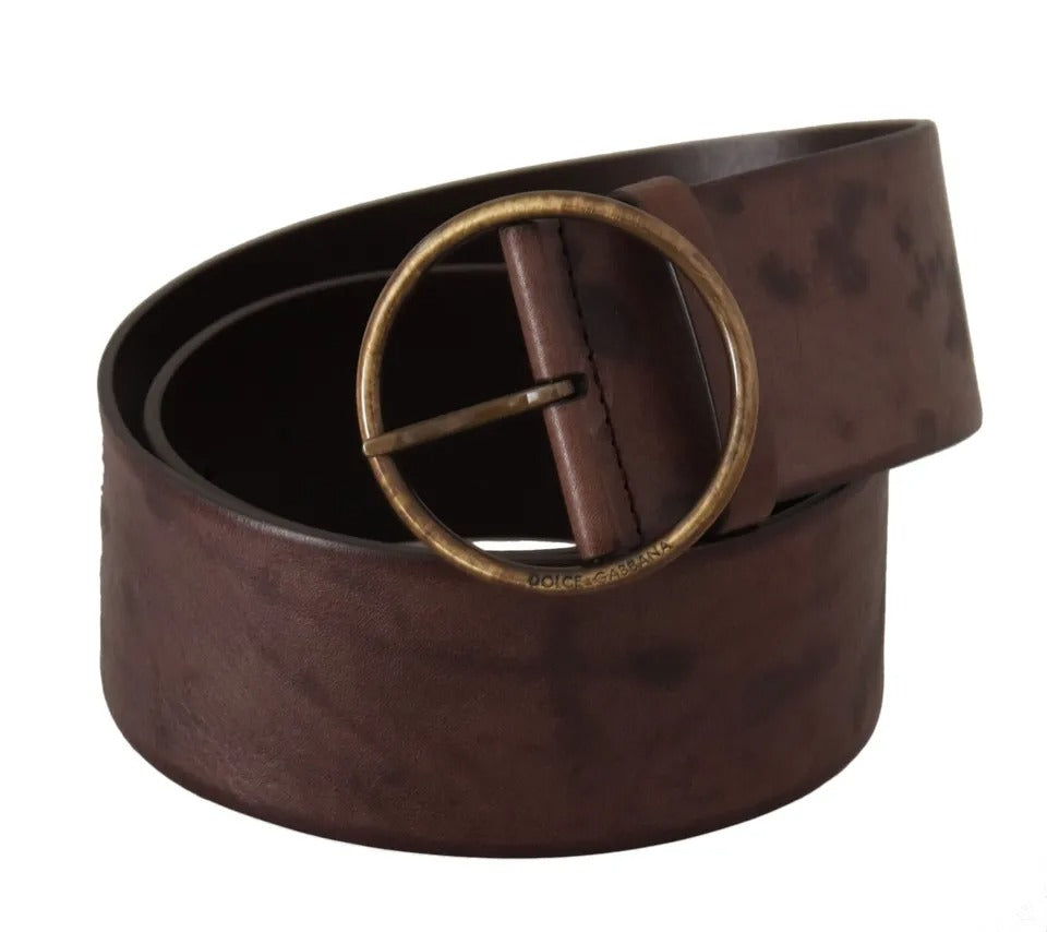 Dolce & Gabbana Dark Brown Wide Calf Leather Logo Round Buckle Belt