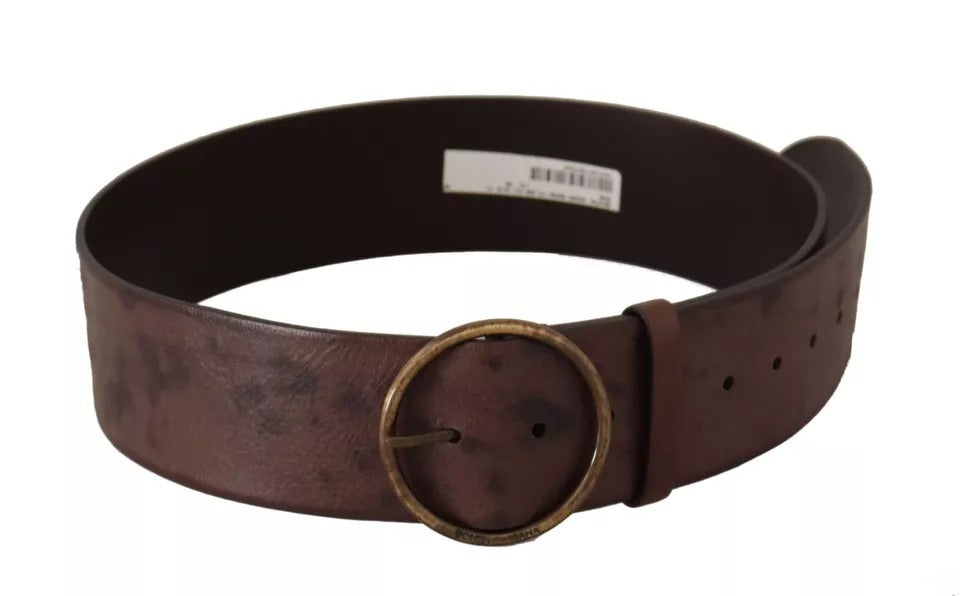 Dolce & Gabbana Dark Brown Wide Calf Leather Logo Round Buckle Belt - 90 cm / 36 Inches