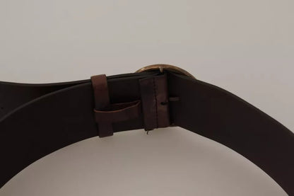 Dolce & Gabbana Dark Brown Wide Calf Leather Logo Round Buckle Belt - 90 cm / 36 Inches