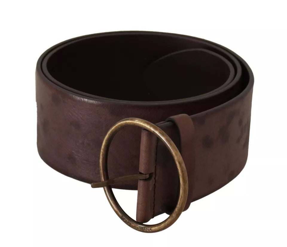 Dolce & Gabbana Dark Brown Wide Calf Leather Logo Round Buckle Belt - 90 cm / 36 Inches