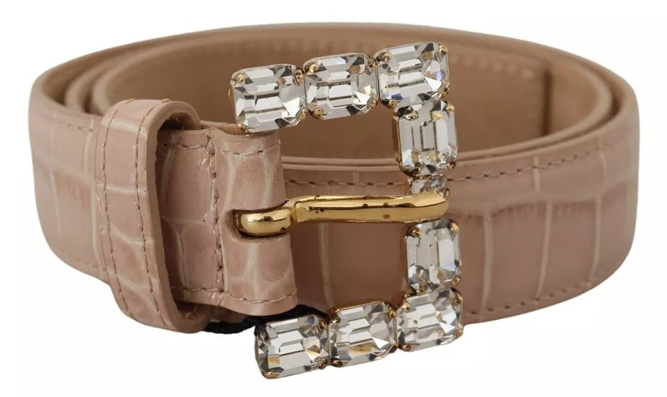 Dolce & Gabbana Beige Leather Crystal Buckle Women Belt - 60 cm / 24 Inches