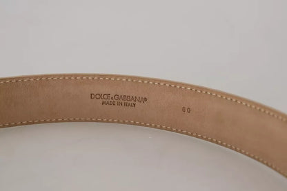 Dolce & Gabbana Beige Leather Crystal Buckle Women Belt - 60 cm / 24 Inches