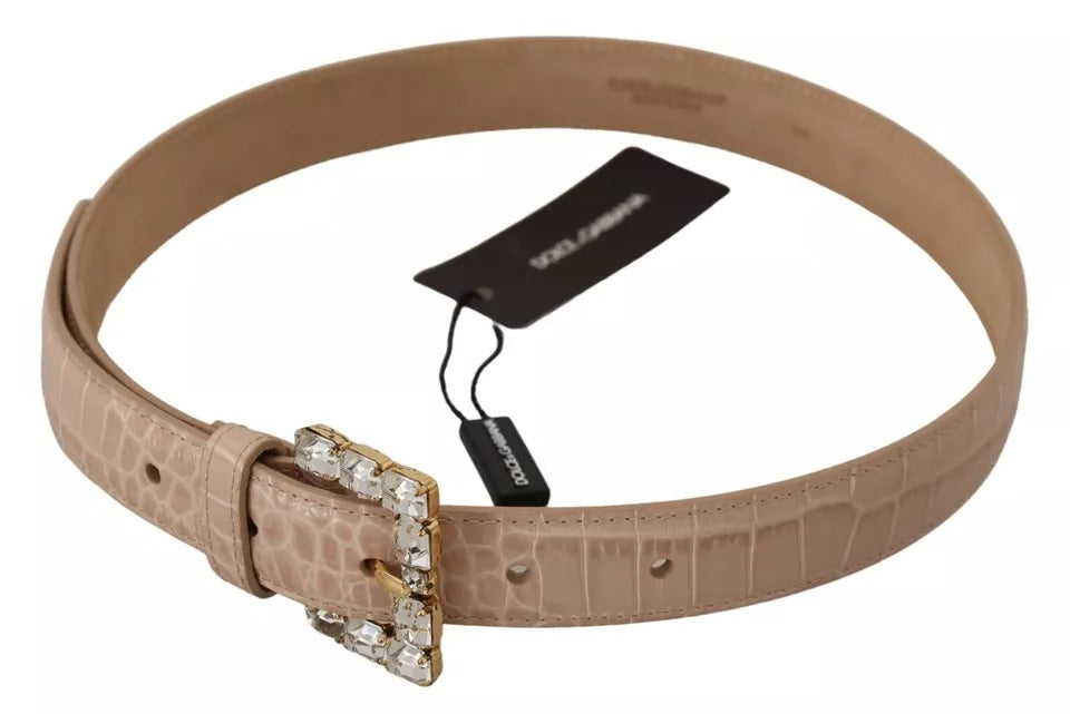 Dolce & Gabbana Beige Leather Crystal Buckle Women Belt - 60 cm / 24 Inches