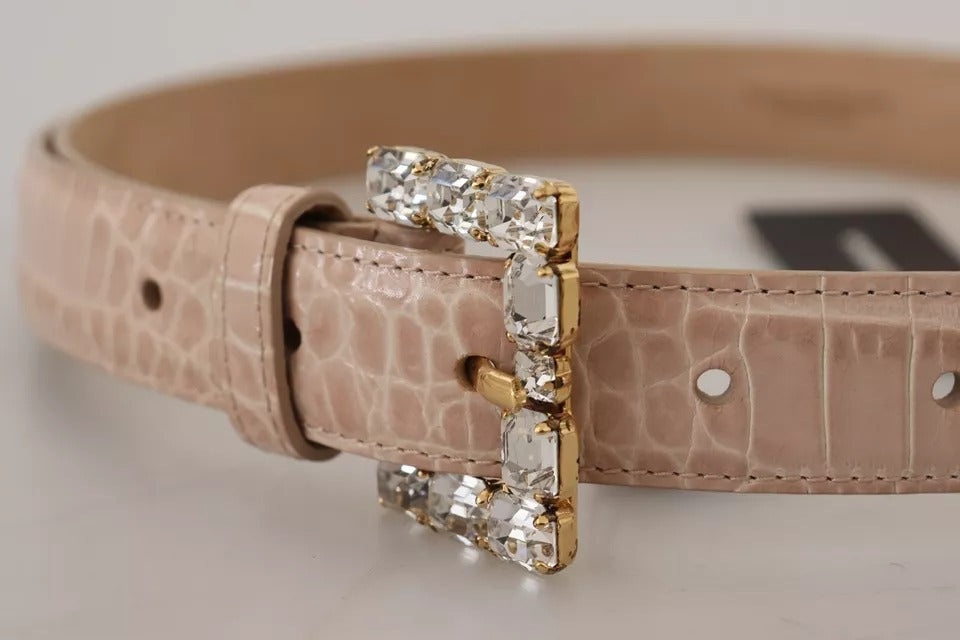 Dolce & Gabbana Beige Leather Crystal Buckle Women Belt - 60 cm / 24 Inches